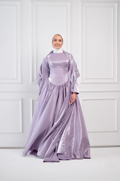 Flowing Grace Statement Sleeve Dress in Lavender