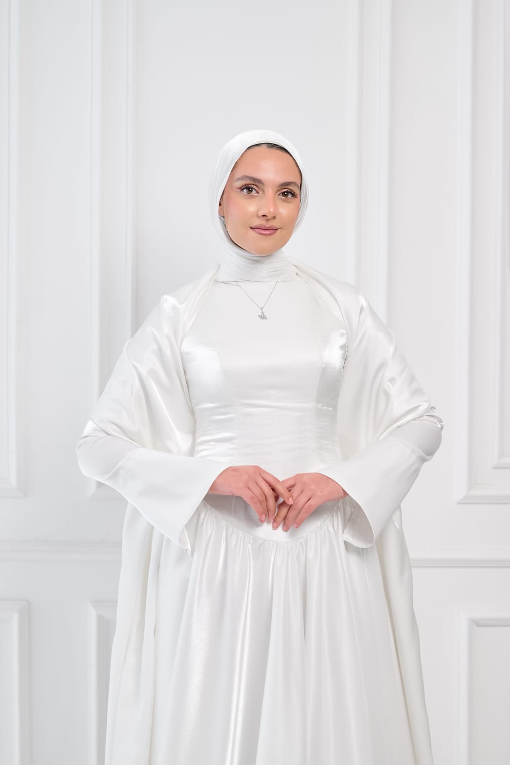 Flowing Grace Statement Sleeve Dress in Off-White