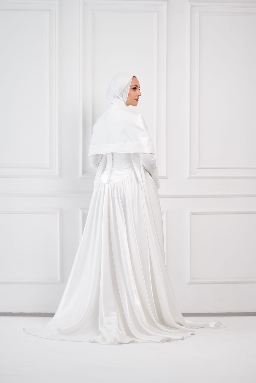 Flowing Grace Statement Sleeve Dress in Off-White