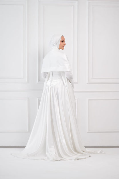 Flowing Grace Statement Sleeve Dress in Off-White