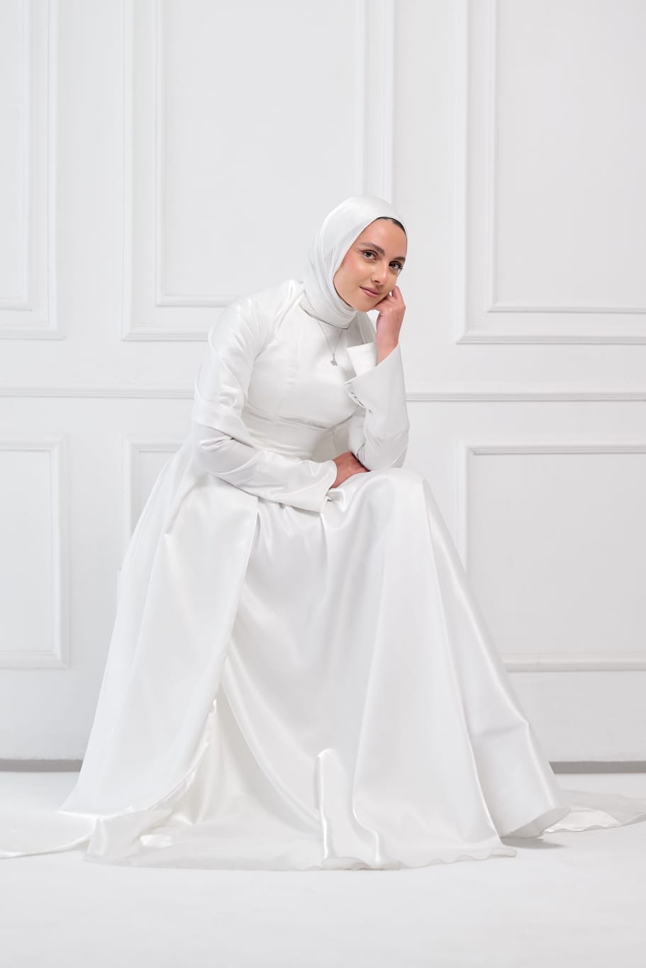 Flowing Grace Statement Sleeve Dress in Off-White