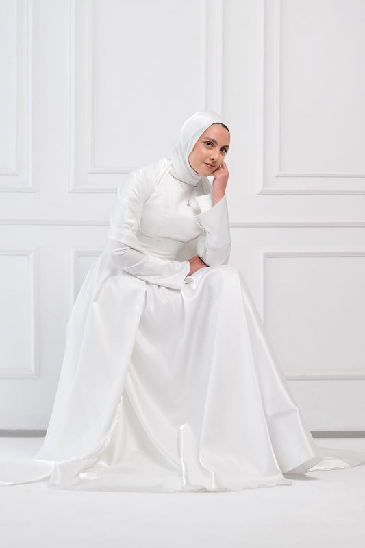 Flowing Grace Statement Sleeve Dress in Off-White