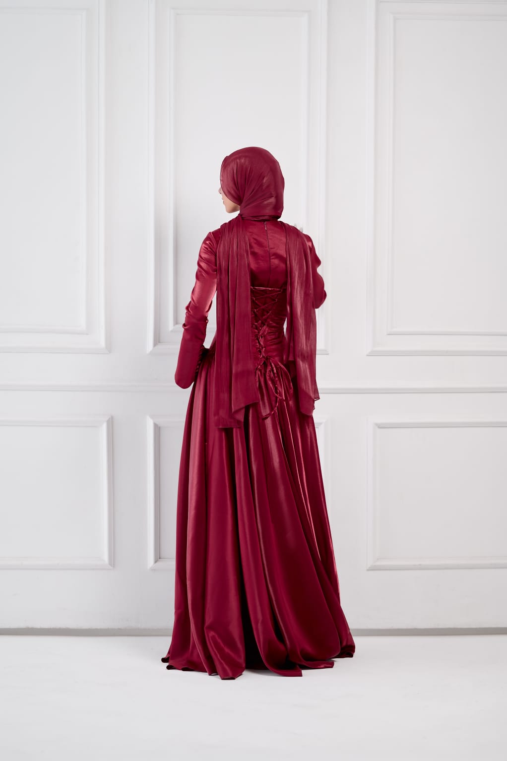 Flowing Grace Statement Sleeve Dress in Burgundy