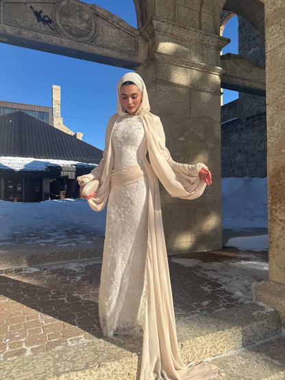 Champagne Chiffon Lace Dress