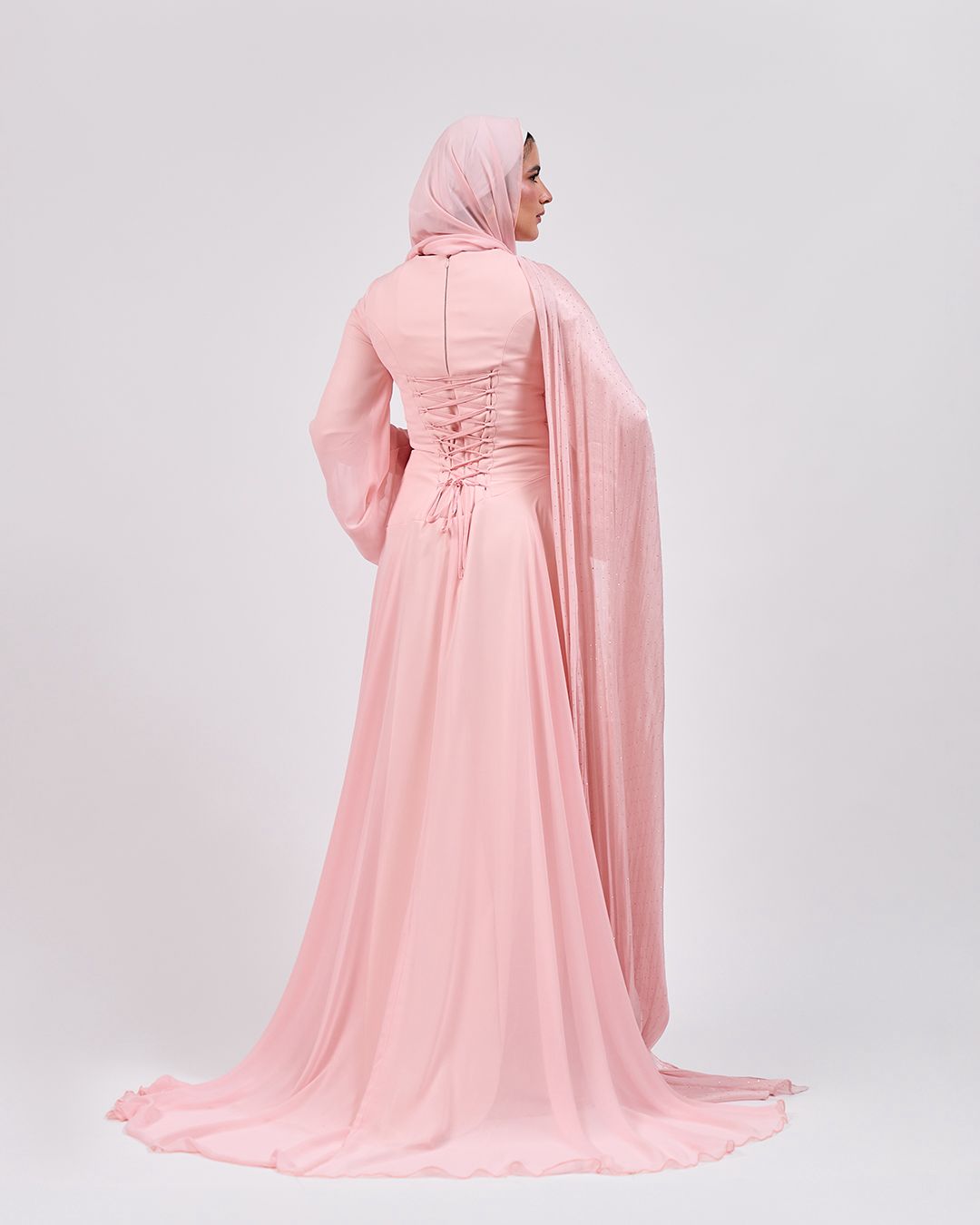 The Serene Drape Dress in Rose Blush – Shoulder Extension & Shimmer