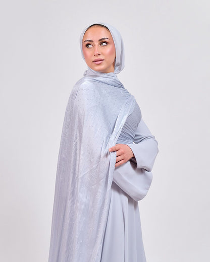 The Serene Drape Dress in Baby Blue – Shoulder Extension & Shimmer