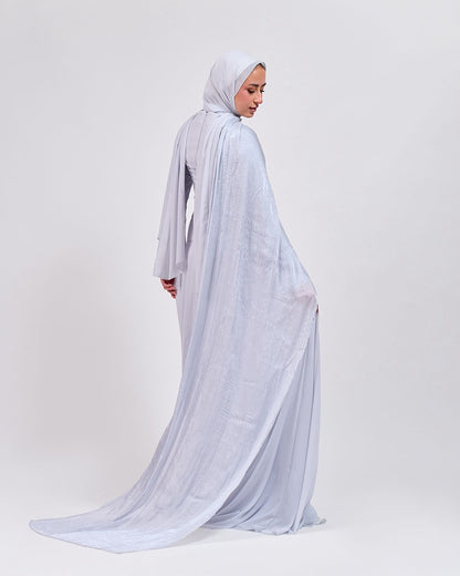 The Serene Drape Dress in Baby Blue – Shoulder Extension & Shimmer