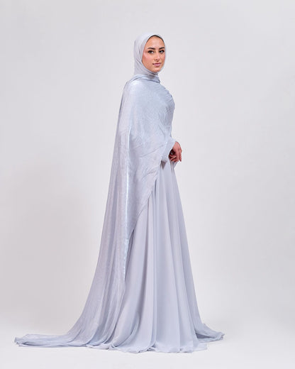 The Serene Drape Dress in Baby Blue – Shoulder Extension & Shimmer