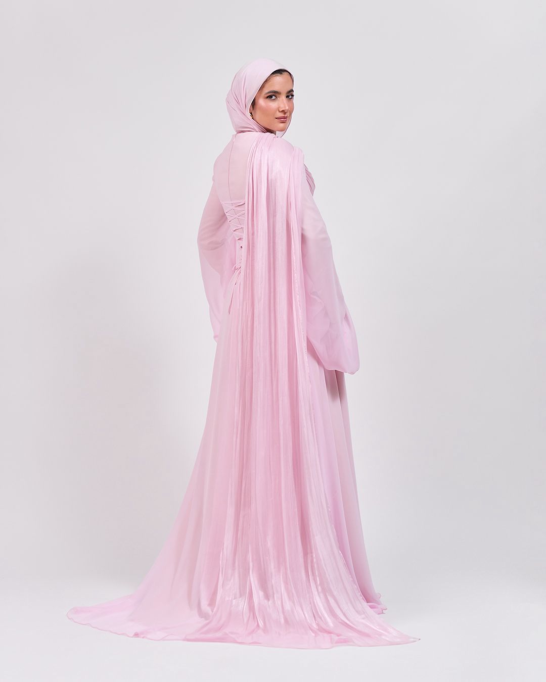 The Serene Drape Dress in Powder Pink – Shoulder Extension