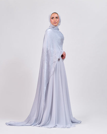 The Serene Drape Dress in Baby Blue – Shoulder Extension & Shimmer