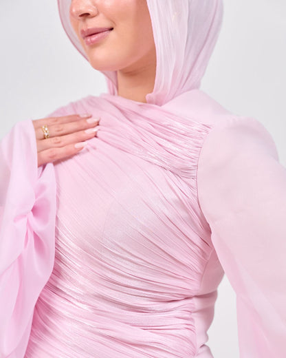 The Serene Drape Dress in Powder Pink – Shoulder Extension