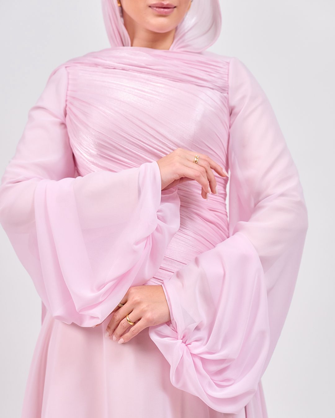 The Serene Drape Dress in Powder Pink – Shoulder Extension