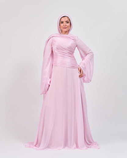 The Serene Drape Dress in Powder Pink – Shoulder Extension