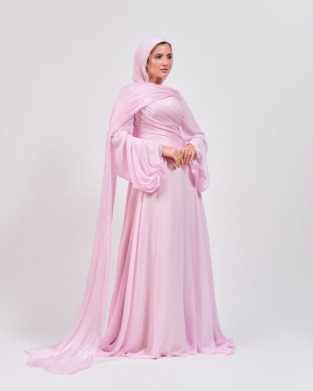 The Serene Drape Dress in Powder Pink – Shoulder Extension
