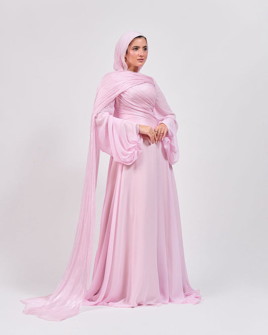 The Serene Drape Dress in Powder Pink – Shoulder Extension