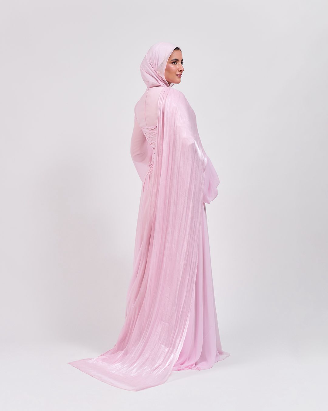 The Serene Drape Dress in Powder Pink – Shoulder Extension