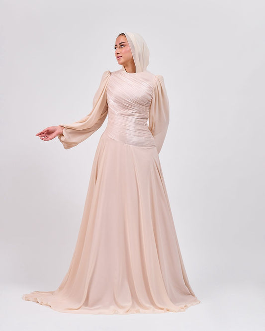 The Serene Drape Dress in Beige