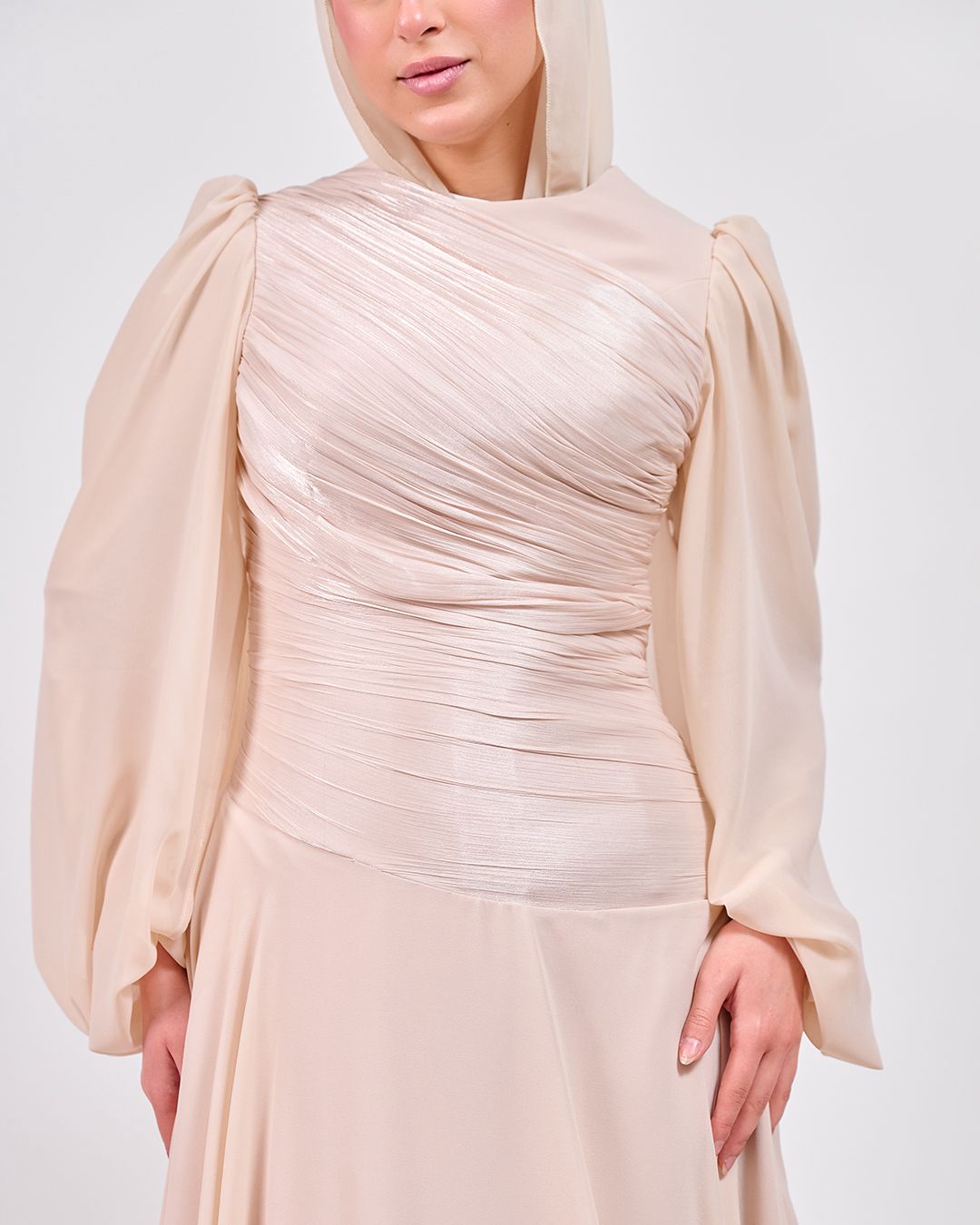 The Serene Drape Dress in Beige