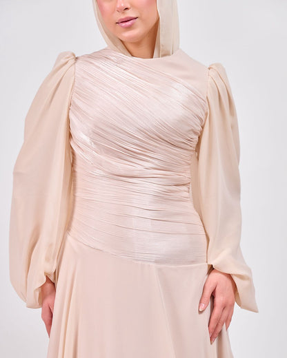 The Serene Drape Dress in Beige