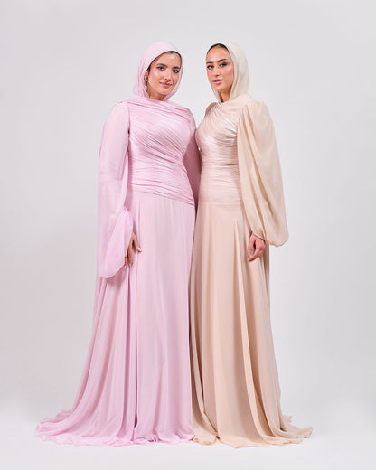 The Serene Drape Dress in Powder Pink – Shoulder Extension