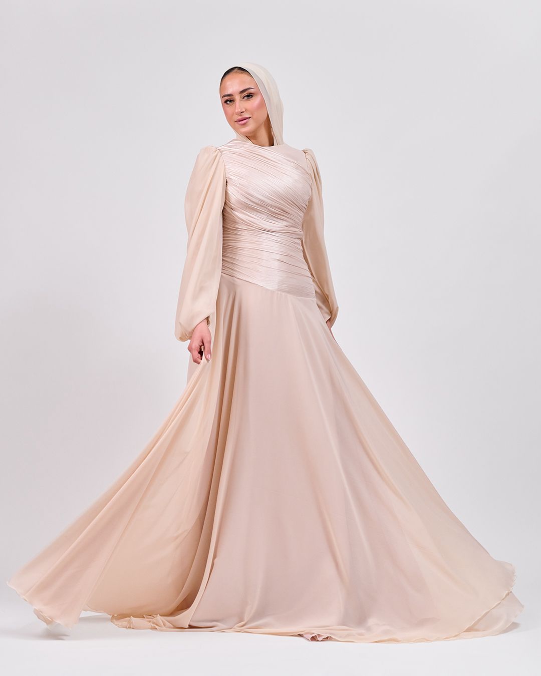 The Serene Drape Dress in Beige