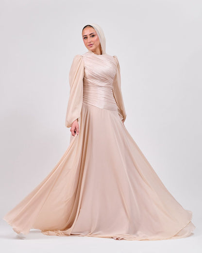 The Serene Drape Dress in Beige