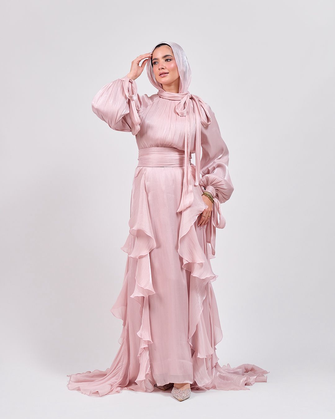 The Whisper Ruffle Dress in Blush Pink