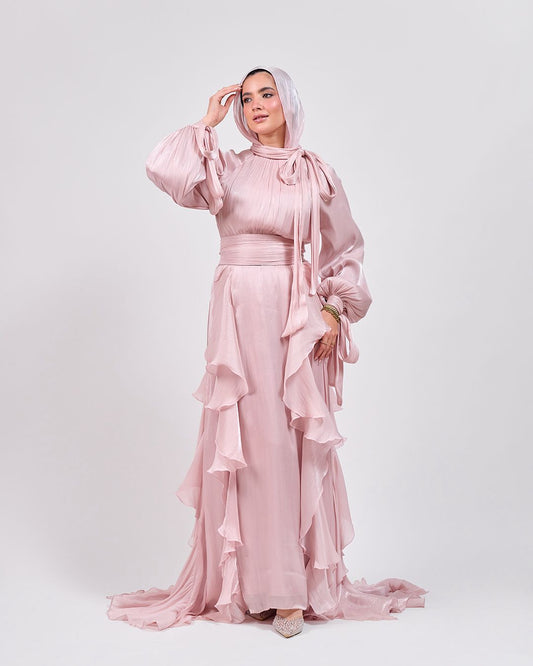 The Whisper Ruffle Dress in Blush Pink