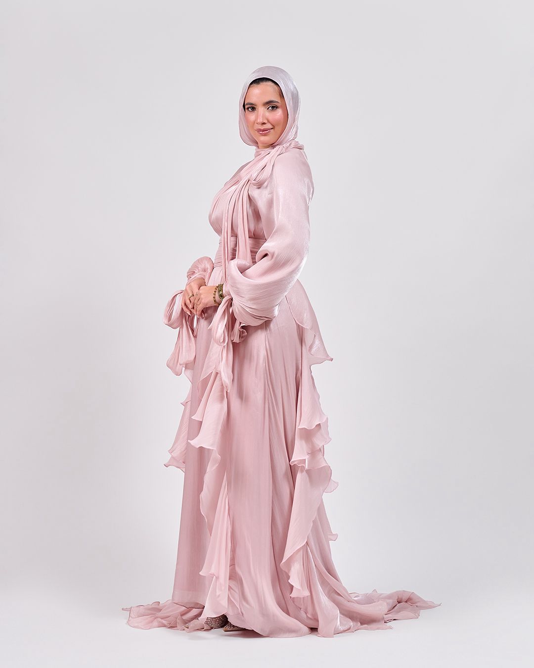 The Whisper Ruffle Dress in Blush Pink