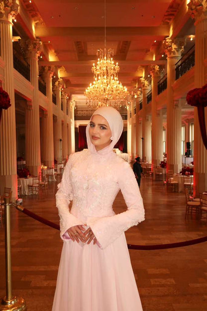 Pale Pink Layered Chiffon Lace Dress