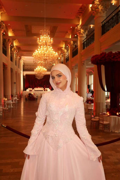 Pale Pink Layered Chiffon Lace Dress