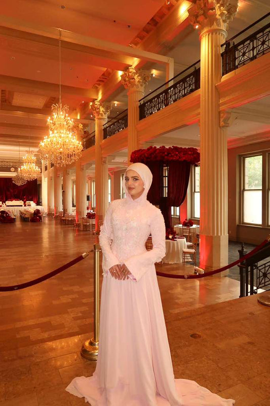 Pale Pink Layered Chiffon Lace Dress