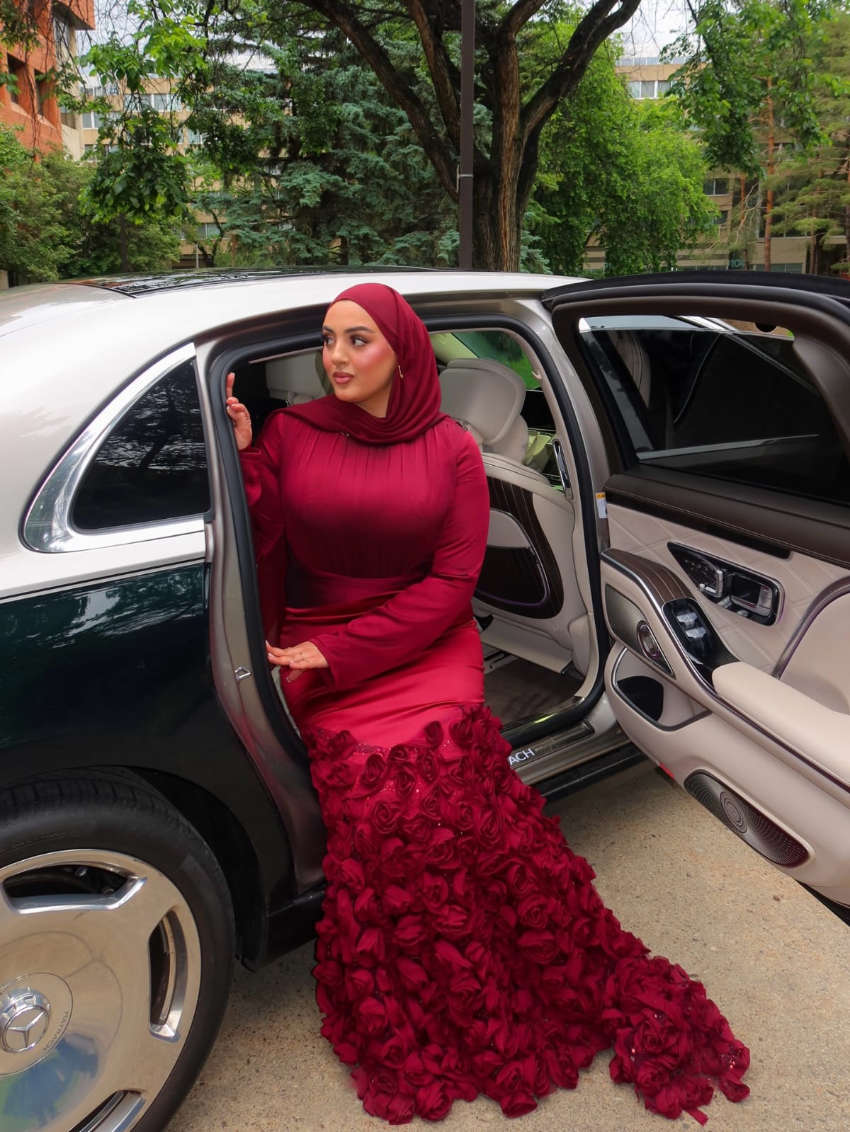 Red Mermaid Dress with Floral Tail