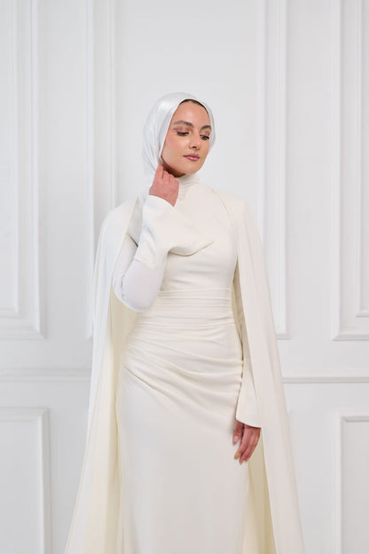 Ivory Aura Statement Cape Dress in Off-White