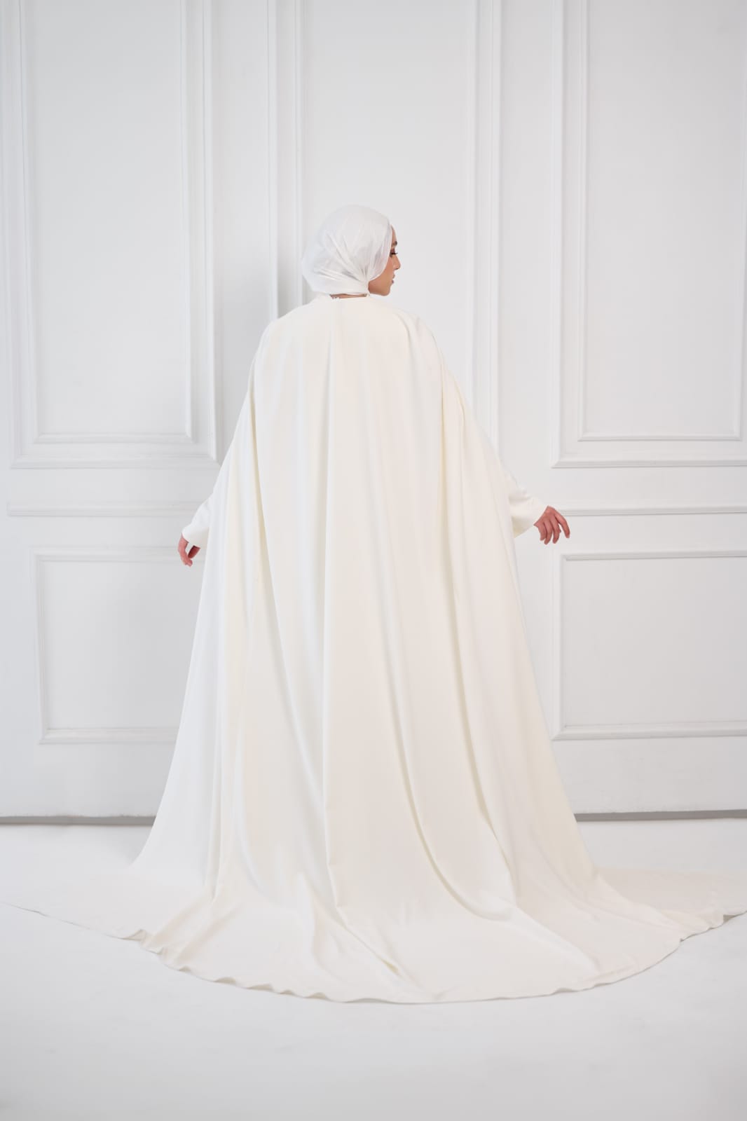 Ivory Aura Statement Cape Dress in Off-White