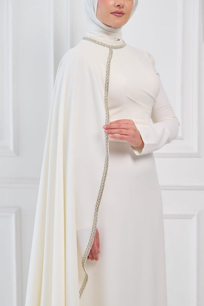 Soft Vow Embellished Drape Dress in Off White