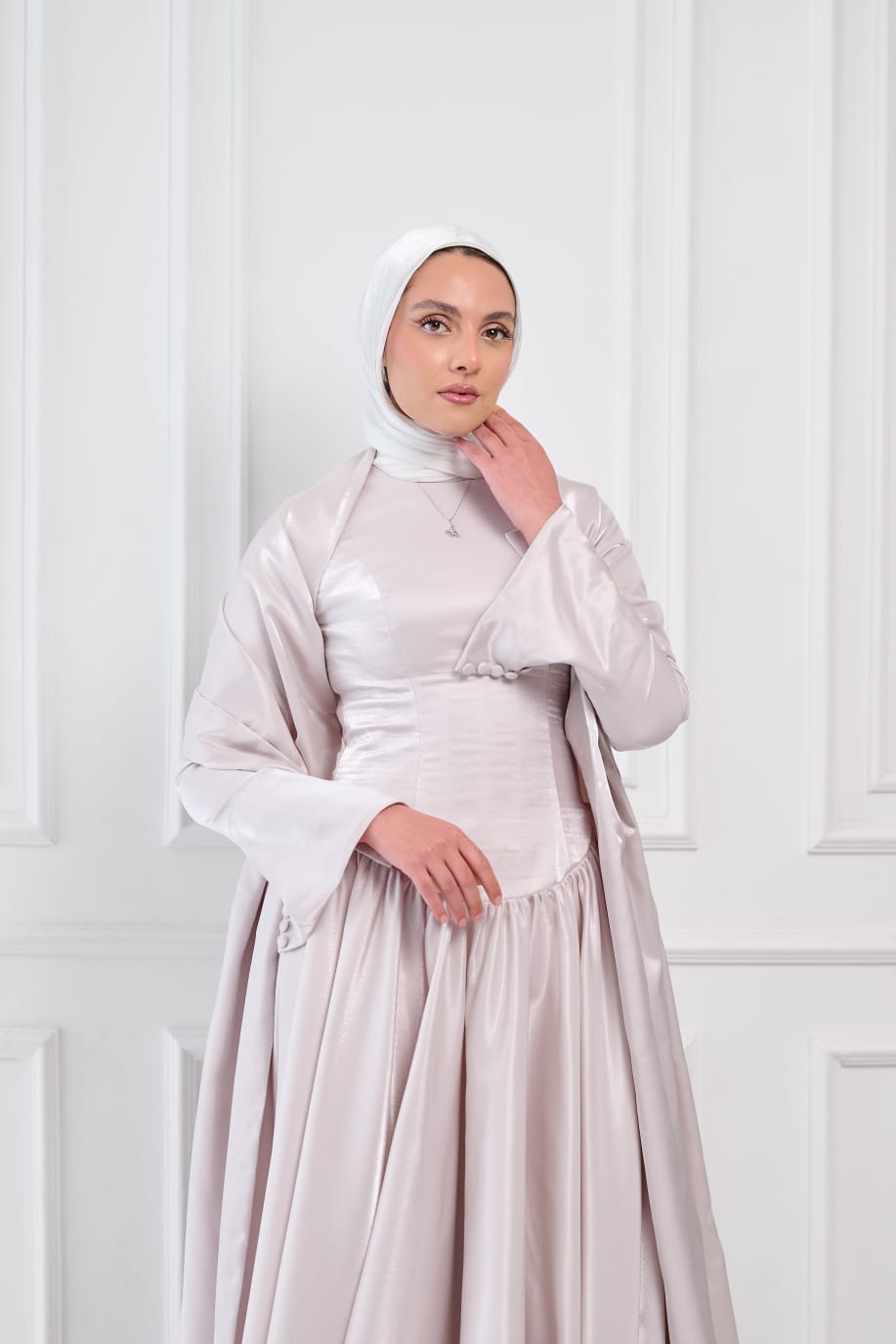 Flowing Grace Statement Sleeve Dress in Powder Pink