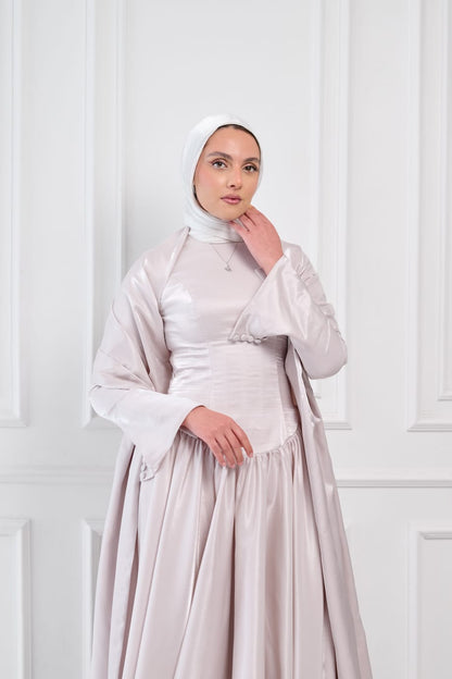 Flowing Grace Statement Sleeve Dress in Powder Pink