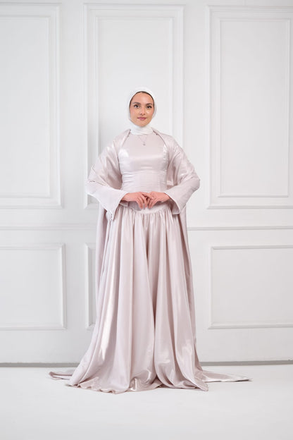 Flowing Grace Statement Sleeve Dress in Powder Pink