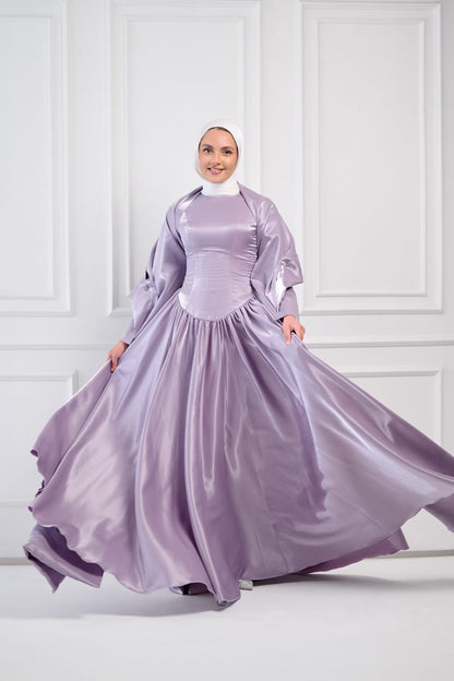 Flowing Grace Statement Sleeve Dress in Lavender