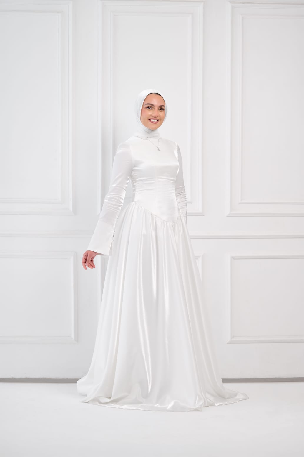 Flowing Grace Statement Sleeve Dress in Off-White