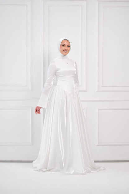 Flowing Grace Statement Sleeve Dress in Off-White