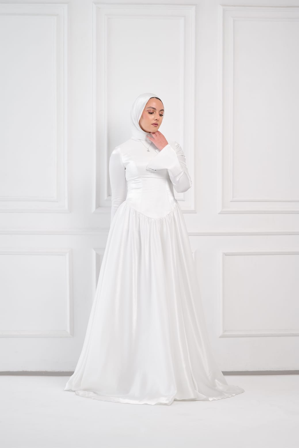 Flowing Grace Statement Sleeve Dress in Off-White