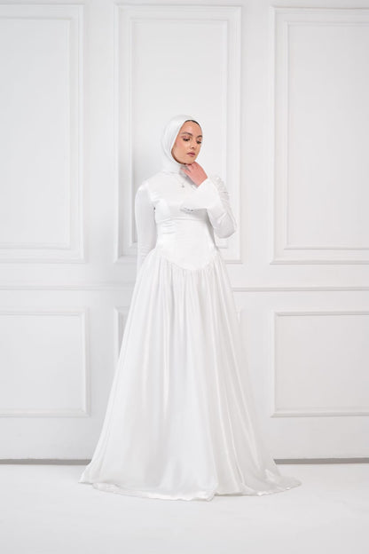 Flowing Grace Statement Sleeve Dress in Off-White