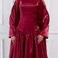 Flowing Grace Statement Sleeve Dress in Burgundy