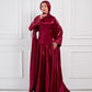 Flowing Grace Statement Sleeve Dress in Burgundy