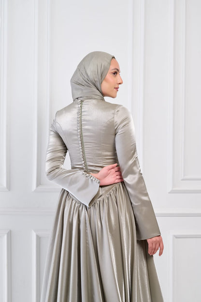 Flowing Grace Statement Sleeve Dress in Sage