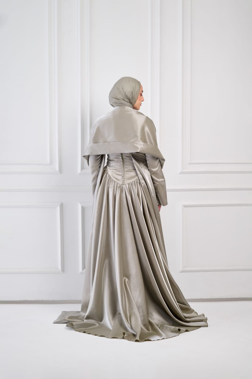 Flowing Grace Statement Sleeve Dress in Sage