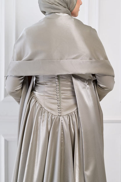 Flowing Grace Statement Sleeve Dress in Sage