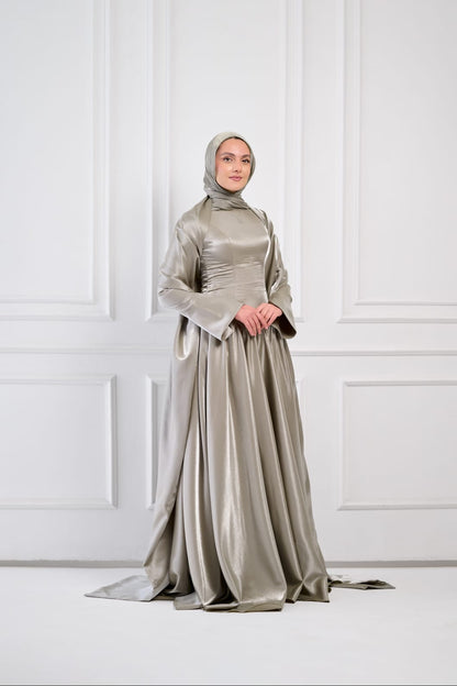 Flowing Grace Statement Sleeve Dress in Sage